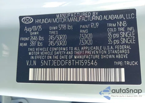 2026 Hyundai Santa Cruz Limited из США, поврежденный, VIN 5NTJEDDF8TH159546